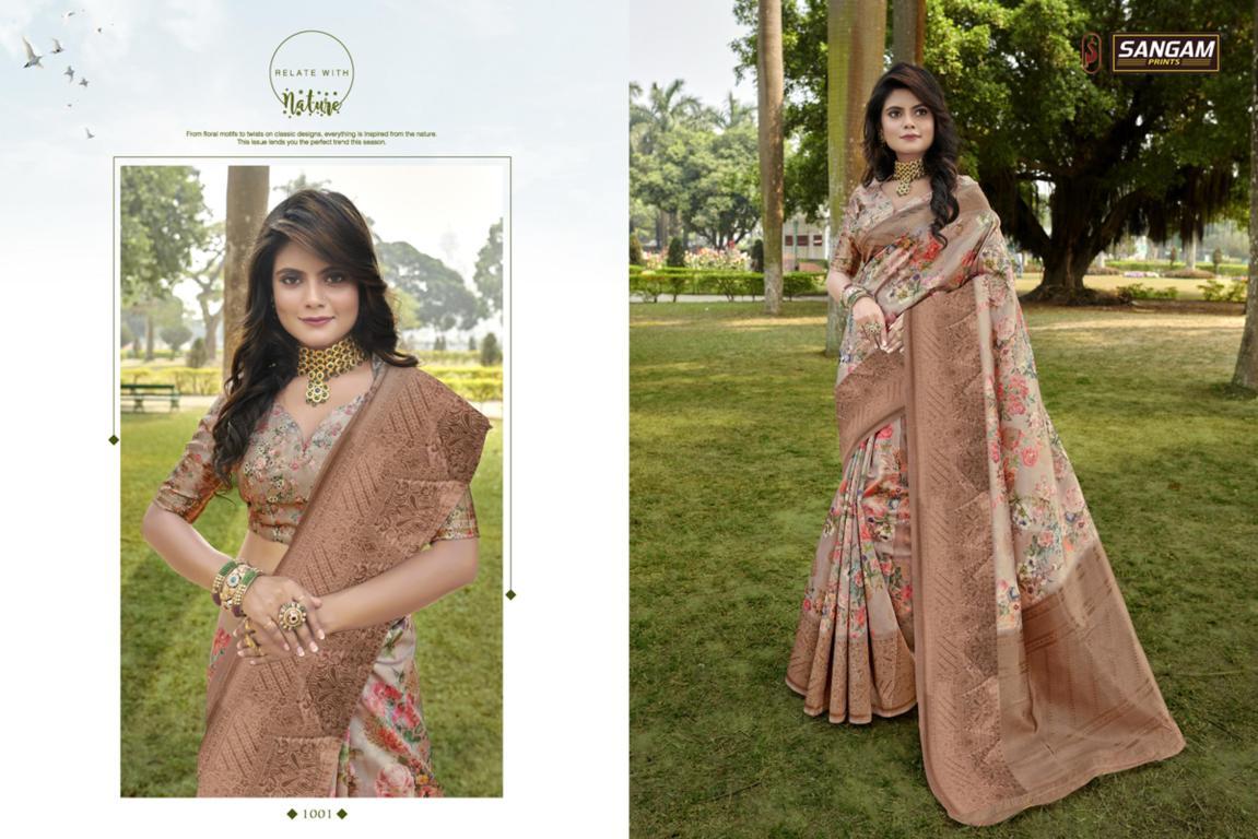 Sangam Elegance Latest Fancy Designer Festive Wear Heavy Pure Linen  Silk Digital Printed Sarees Collection 